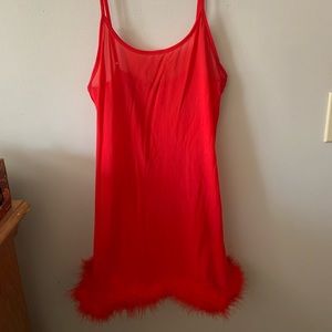 Red sheer slip dress.